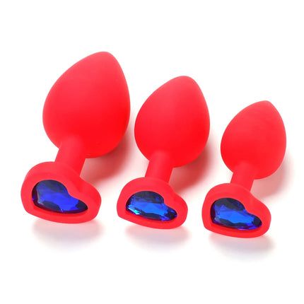 Silicone Anal Plug Adult Toys for Men Women Heart Crystal Anal Trainer for Couples Sex Toys Silicone Butt Plug Anal Toy 3 Sizes