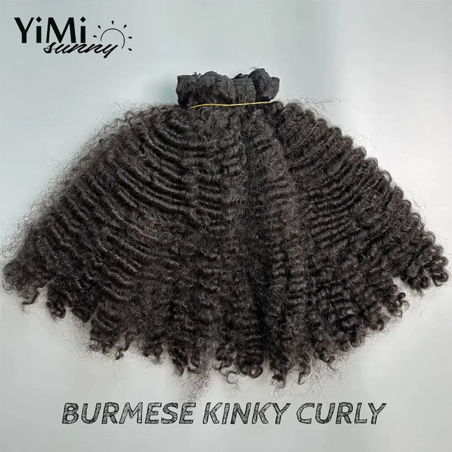 Burmese Kinky Curly Human Hair Weft Remy Mongolian Human Hair Bundles For Women Wholesale 3pcs Curl Extension Full Head Yimisunny
