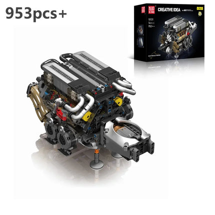 Simulation Scale Cars W16 Engine Model Building Blocks with Motor Driven V8/V12 10088/10131 Assembly Ornaments MOC Bricks Gifts
