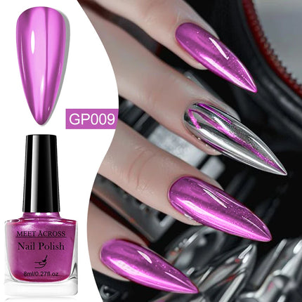 8ml Mirror Metallic Nail Polish No Need Lamp Curing Air Dry Salon Quality Soak-Off Long Lasting Varnishes DIY Manicure Design