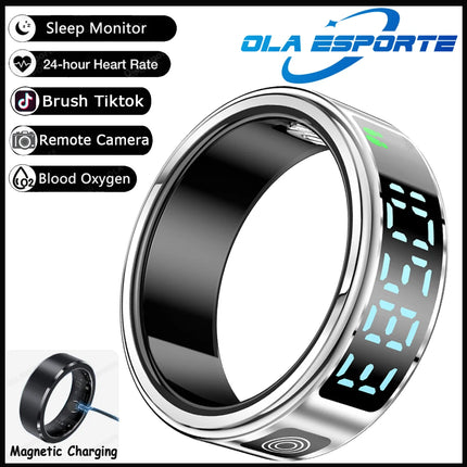2025 New Smart Ring with Display Screen and Touch, Men Women, Heart Rate Health Monitor, 5ATM Waterproof Sports Smartring Sr08