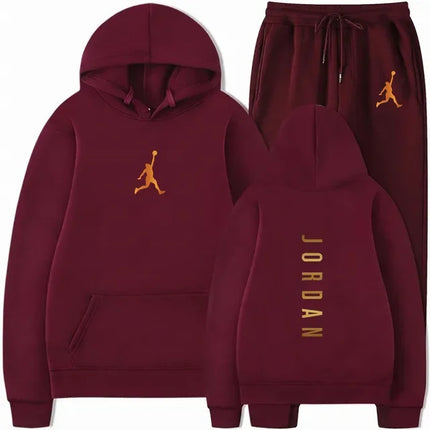 Men's pullovers for autumn and winter, solid-color hoodie + stretch waist jogging pants two-piece set, fashionable outdoor casua