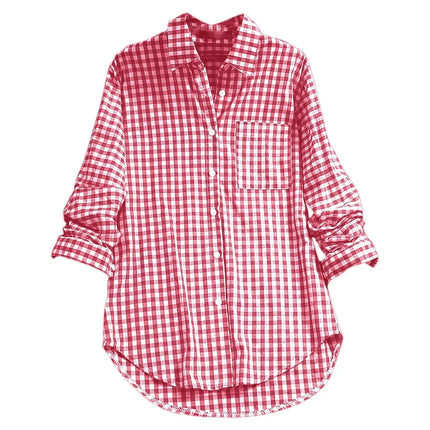 Comfortable Casual Plaid Women's Woven Shirt Loose Fit Long Sleeve Polyester Fabric Korean Style Autumn Collection 2025