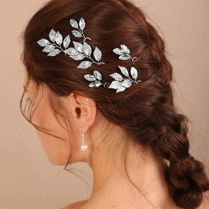 Handmade Pearl Flower Hairpin Gold Color Leaf Shaped Metal Wedding Bride Hair Clips Hair Jewelry Accessories Bride Hair wear