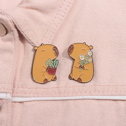 Cute Capybara Enamel Pins Cartoon Animal  Metal Brooches Shirt Backpack Lapel Badge Jewelry Gift for Kids Friends
