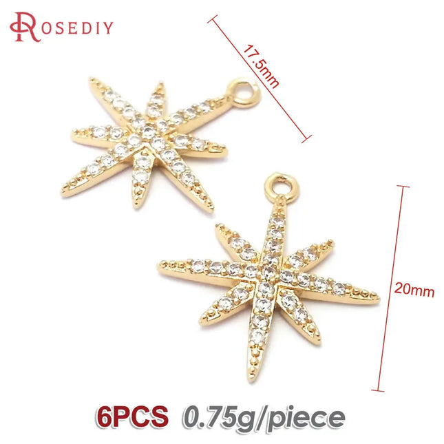 18K Gold Color Brass  Zircon Star Charms Pendants Jewelry Necklaces Earrings Bracelets Making Supplies Diy Findings Accessories