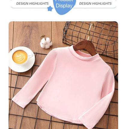 1pcs Autumn Winter Children's T-Shirts Solid Color Warm Tops Kids Round Neck Long Sleeve Base Shirt Boys Girls Tshirts Clothes