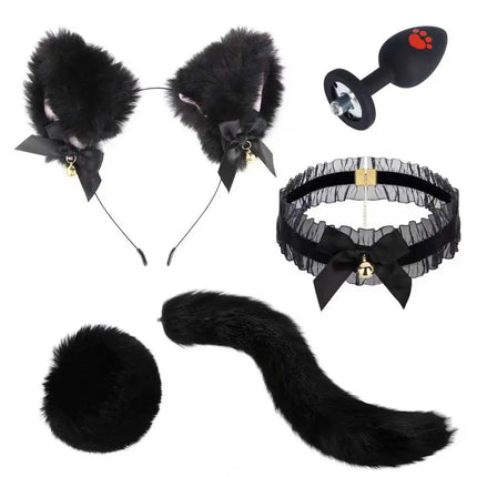 6pcs/Set SM Erotic Cosplay Cute Fox Tail Anal Plug Bow-Knot Cat Ears Headbands Collar Couples Accessories Sex Toys For Female