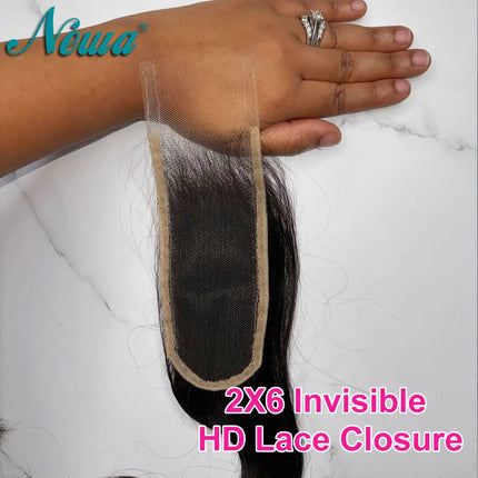 Newa Hair 2x6 Invisible HD Lace Closure Straight Human Hair Closure Deep Part Ultra Thin HD Lace Melt All Skins Kim K Closures