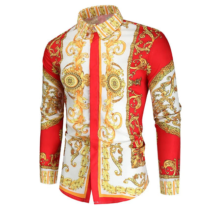 2023 New Men's 3D Digital Print Fashion Slim Fit Long Sleeve Shirt Smooths Your Silhouette Cross-Border Wholesale