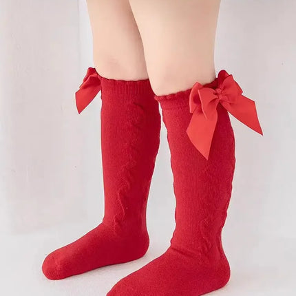 Red Bow Tie Knee High Tube Socks Girls' Christmas Stockings Infants Toddlers Soft Cotton Children Non Slip Floor Socks Baby Gift