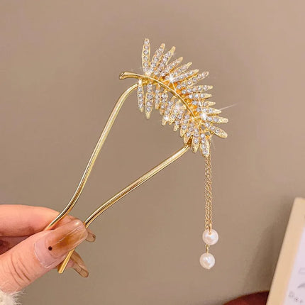 Hair Stick Alloy Bun Maker for Thick Hair Women 4-Prong U-Shape Quick Updo Tool Non-Slip Vintage Hairpin Boho Bridal Accessories
