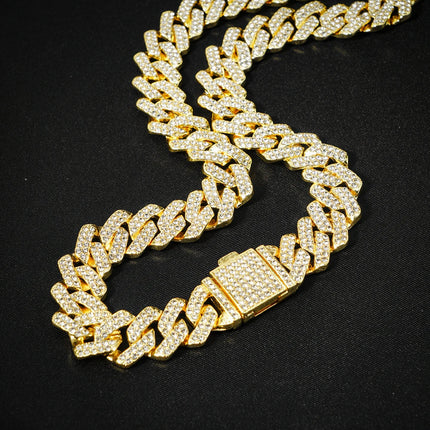 HipHop Men Women 13MM Prong Cuban Link Chain Bracelet Bling Iced Out 2 Row Rhinestone Paved Miami Rhombus Cuban Chain Jewelry