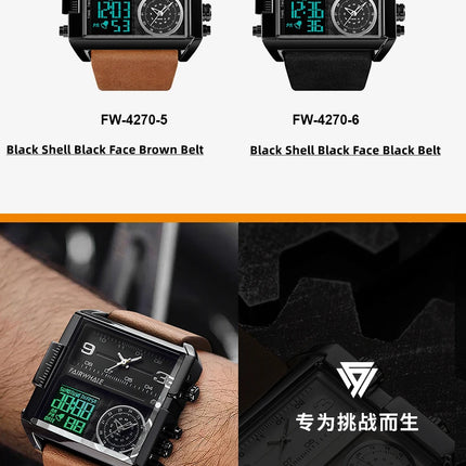 Mark Fairwhale Luxury Quartz Watches Men Fashion Brown Leather Strap Clock Military Waterproof Square Electronic WristWatch 2023