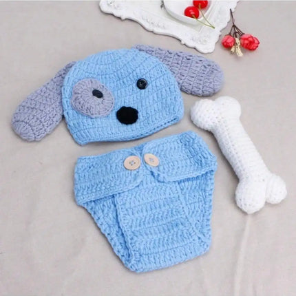 Newborn Photography Props Baby Puppy Costume Hat Cape Set Boy Girls Photo Shoot Props Outfits Crochet Knitted Dog Clothes Studio