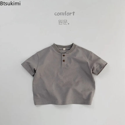 2026 Summer Kids Short Sleeved T-shirt 2-6Y Thin Girls Solid Color Polo Shirt Children Korean Style Clothes Boys Bowling Shirt