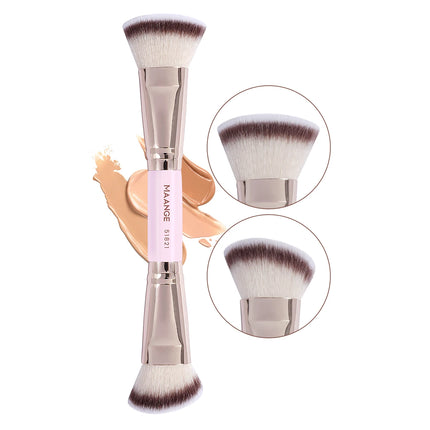 MAANGE 2 In 1 Flat/Angled Double Head Makeup Brushes Foundation Concealer Contour Brush for Blending Loose Powder Liquid Cream