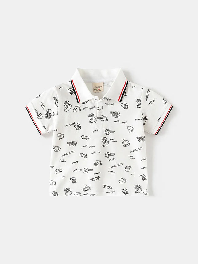 2026 New Summer Kids Polo Shirts 2-6T Loose Thin Cotton Children Clothes Girls T-shirt Tops Full Print Cartoon Boys Short Sleeve