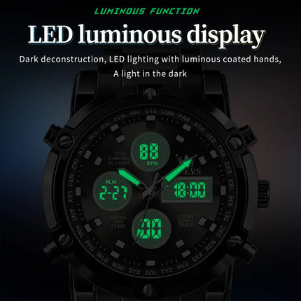 OLEVS 2024 New Mens Watches Top Brand Luxury Sport Digital Quartz Wristwatch For Men All Steel Military Waterproof Clock+Box