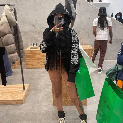 New 2023 Winter Letter Printed Zip Up Hoodie Streetwear Women Cyber Y2k Jackets Cardigan Gothic Punk Clothes Sweatshirts