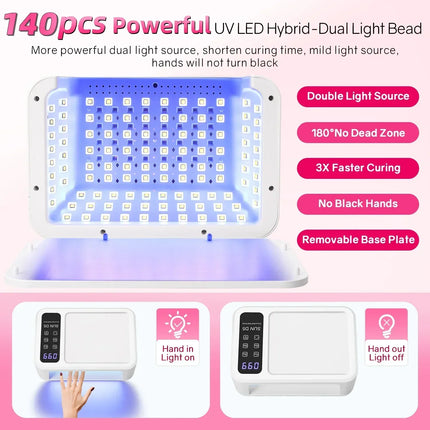 140LEDS Nail Dryer 480W LED UV Nail Lamp For Curing All Gel Nail Polish Motion Sensing Manicure Lamp With Big Space Salon Tool