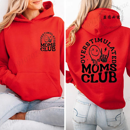 Hoodies for Women Overstimulated Moms Club Design Sweatshirts Women Clothes Comfortable Pocket Pullovers Graphic Mother Gifts