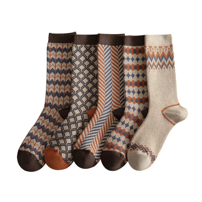 5 Pairs Long School Socks for Women Autumn and Winter Breathable Mid Tube Socks Set Fashion Cotton Woman Socks High Quality 2025