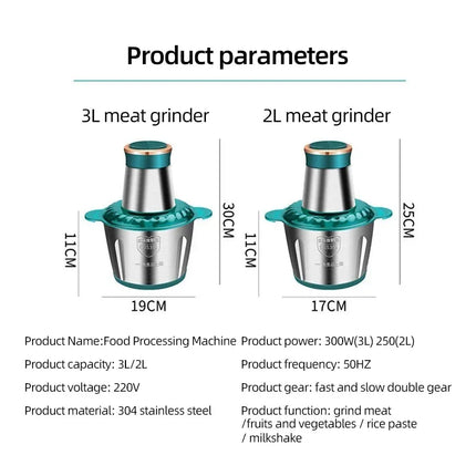 3L Portable Household Meat Mincer Grinder Vegetable Food Processor Chopper Kitchen Multifunction Stainless Steel Slicer Machine