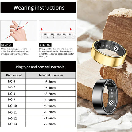 R99 Stainless Steel Stylish Smart Ring Men Women IP68 Waterproof Heart Rate Blood Oxygen Monitor Finger Ring Health Tracker Bkii