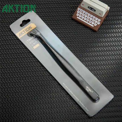 AKTION Professional Anti-Static Tweezers Precision Curved Tip German Steel Tools for Electronics Repair/Jewelry Making/Resin Art