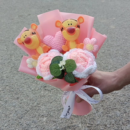 Anime Winnie the Pooh Pig Elephant Handmade Flower Bouquet Plush Doll Wedding Graduation Valentine Christmas Birthday Gifts