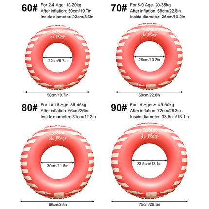 1PC Swimming Pool Floats for Adults, Inflatable Tubes With Simple Stripes, Cute Swim Rings, Floaties Water Toys for Beach