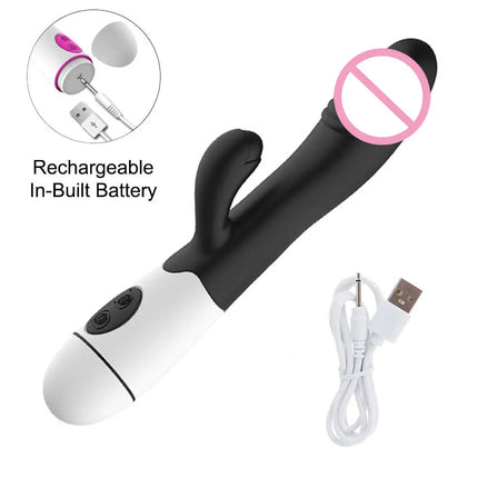 30 Speed Rechargeable Handheld Silicone Adult Clit Clitoral Clitoris Sex Toy G Spot Dual Motor Rabbit Vibrator for Women Female