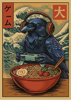 Japan Ukiyo-E Style Fun Game Animal Ramen Posters Art Print Mexican Axolotl Game Cat Ferret Canvas Painting Game Room Home Decor