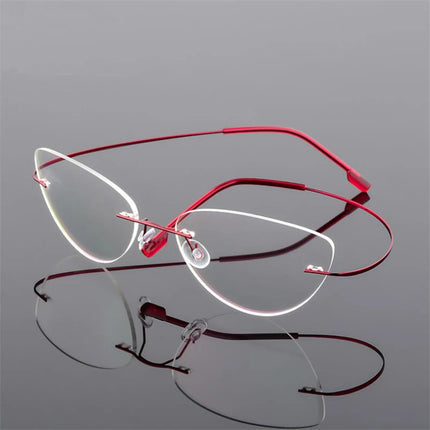 1.61 index Lens Frameless Cat Eye Myopia Eyeglasses Ultralight Rimless Blue Light Blocking Prescription Glasses -0.5 -0.75 to -6