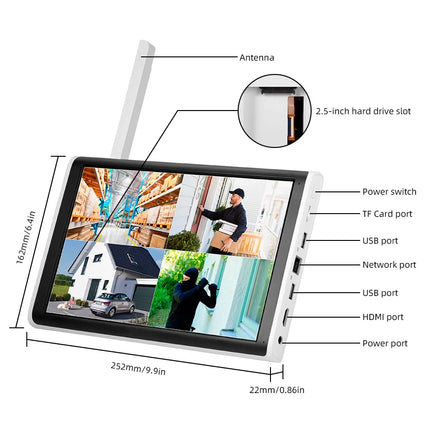 Fuers H.265 10.1 inch LCD Screen 8CH Wireless NVR Security Kit Outdoor Camera WIFI System Surveillance CCTV Audio Video Recorder