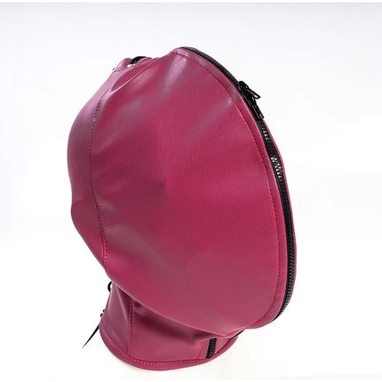 Leather Mask Full Face Double Layer Headgear Zip Head Hood Adjustable Lace-up Leather Bondage Masks Halloween Cosplay Party Mask