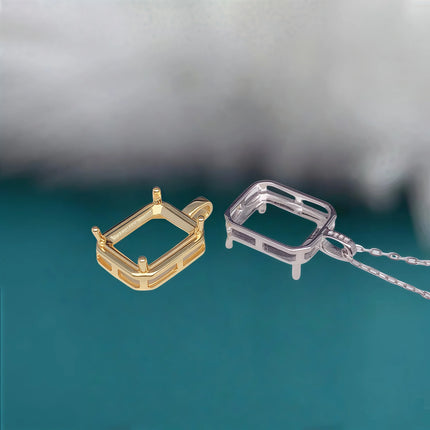 L S925 Sterling Silver DIY Empty Pendant Holder Setting 6*8/7*9/8*10mm Square Stone Fine Simple Design Charm Jewelry for Woman