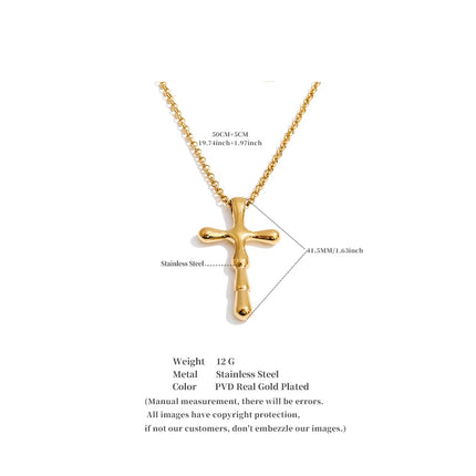 Yhpup High Quality Textured Waterproof Stainless Steel Cross Pendant Necklace Jewelry for Women PVD Plated Handmade Polished