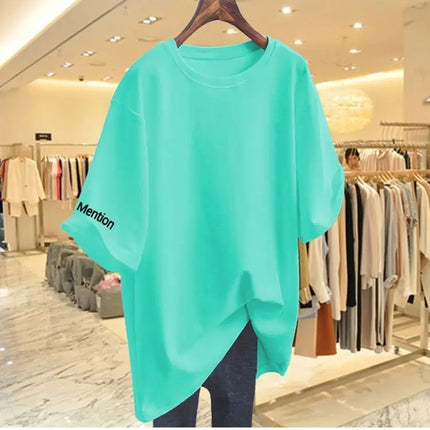 Women Clothing Fashion Solid Letter Print Short Sleeve T-shirt Summer Pure Cotton O-neck Basic Versatile Top Tee Loose Pullovers