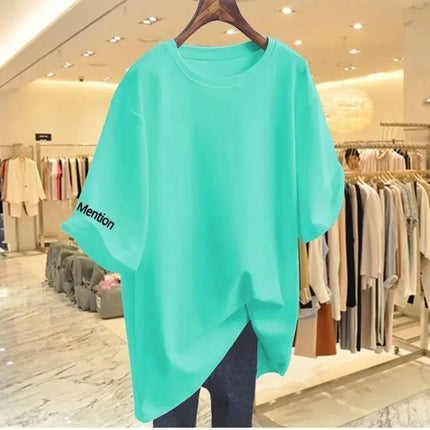 Women Clothing Fashion Solid Letter Print Short Sleeve T-shirt Summer Pure Cotton O-neck Basic Versatile Top Tee Loose Pullovers