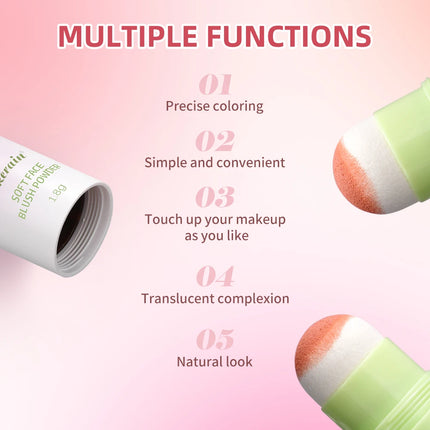 Soft Fog Blush Stick Face Blusher Patting Powder Blusher for Cheeks Cute Korean Style Waterproof Blush Sponge Brush Head 3Colors