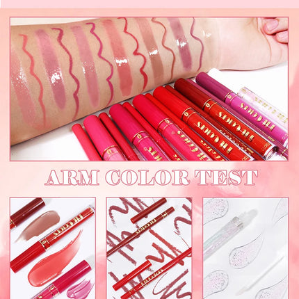 Matte Lip Gloss & Lipliner Pen Set Makeup Women Gift 24h Long-lasting Waterproof Non Stick Cup Mirror Lipstick Sexy Lips Makeup