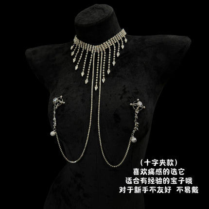 Fashion Fringe Sexy Nipple Clamps for Women with Rhinestone Bells Body Jewelry Collar Waist Chain Adult Product Breast Sextoy