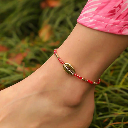 1 Seaside Beach Style String Color Bead Crystal Shell Ankle Ankle Anklet Women's All-match Leisure Travel Party Simple Body Gold