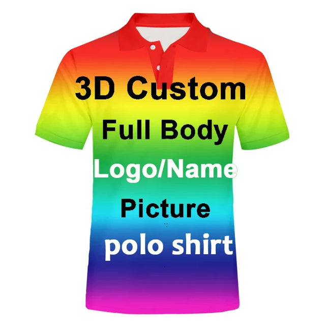 Men's 3d Print Logo Personalized Photo Customized Club Birthday Party Polo Shirt Short Sleeve Slim Team Polo Training Custom top