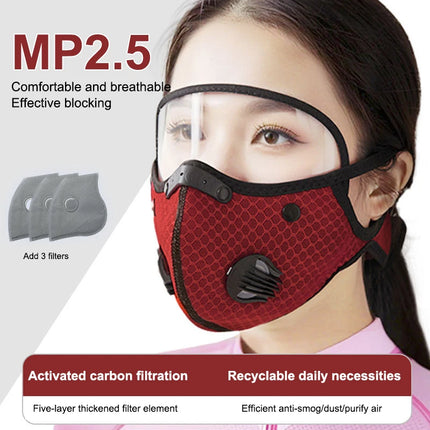 Men's Cycle-Ready Face Mask with Active Carbon Filters and Dust Goggles