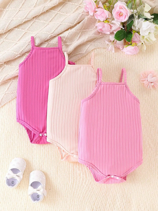 3Pairs/Lot  Baby Girls Summer Simple Breathable Comfortable Camisole Romper Casual Cool Cute Sweet Solid Color Multi-piece Set