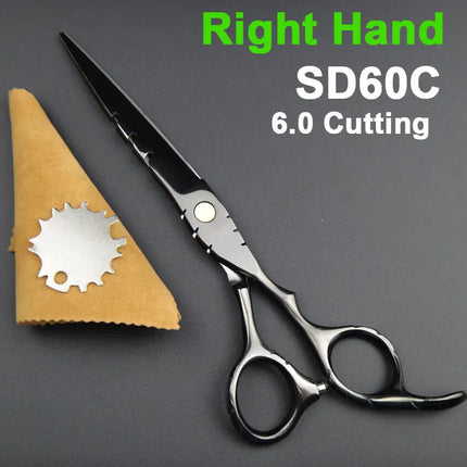 Japan 440C Titanium Qlating Barber Professional Scissors for Hairdresser 5.5 / 6.0 Cutting Thinning Black Hair Scissor Shears