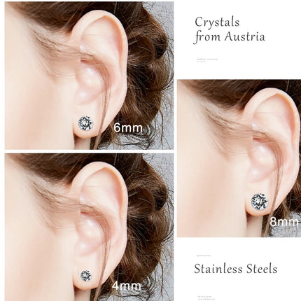 (Wholesale) Stainless Steel Stud Earrings Genuine Crystals from Austria for Women Girls Wedding Party Jewelry 4/6/8mm